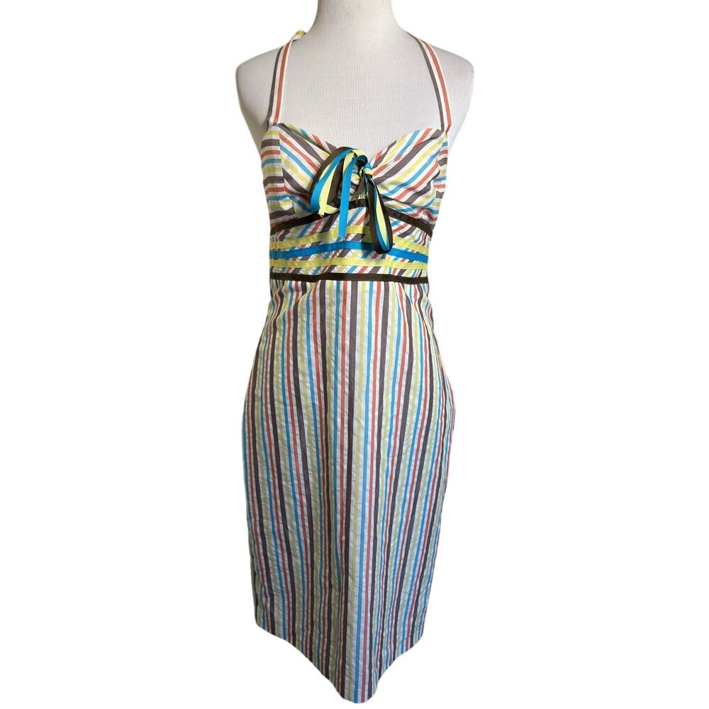 Vintage Y2K Betsey Johnson Striped Halter Bow Pinup Dress